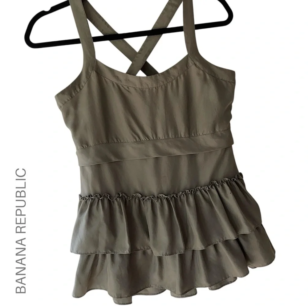 BANANA REPUBLIC PURE SILK RUFFLE TIERED SLEEVELESS CROSSBACK TOP | EXTRA SMALL